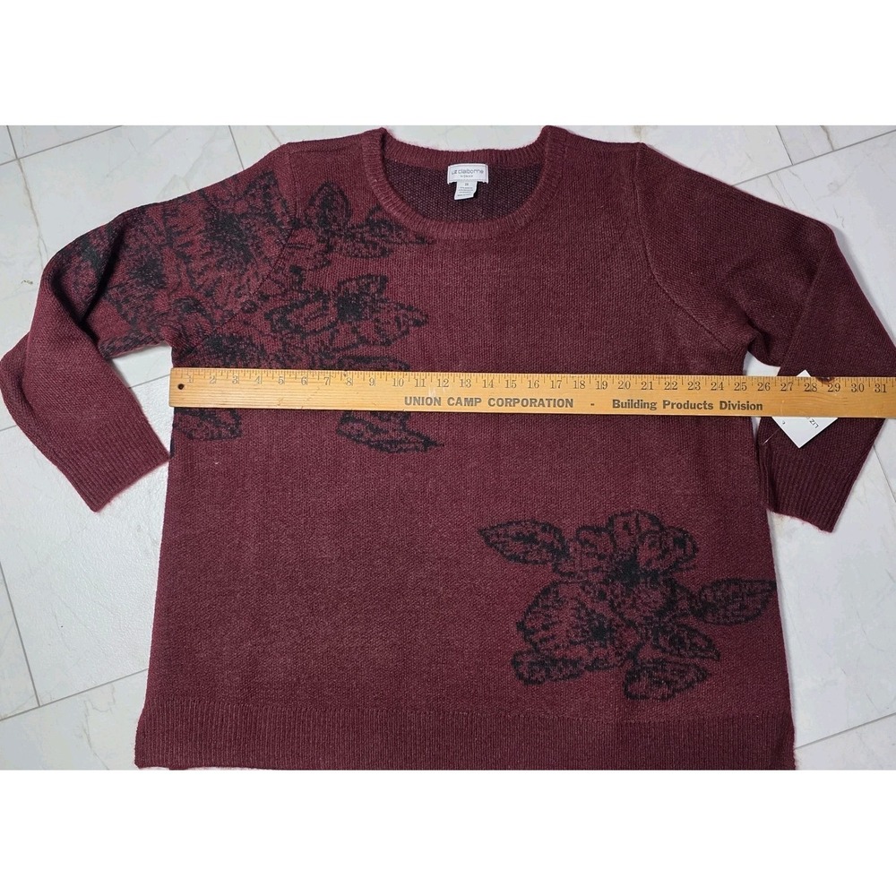 Liz Claiborne Women's Burgundy Floral Knit Sweater Size 2X Crewneck - Picture 6 of 7